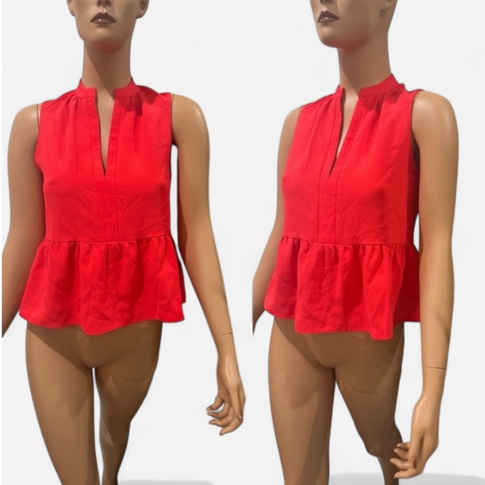 Amanda Uprichard Vibrant Red Peplum Blouse XS